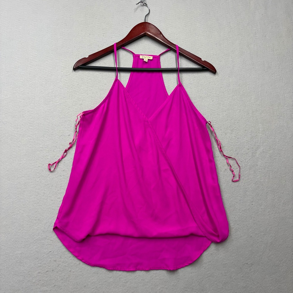 Lily White Surplice Tank Top Womens Medium Pink Racerback Wrap Front Y2K Blouse